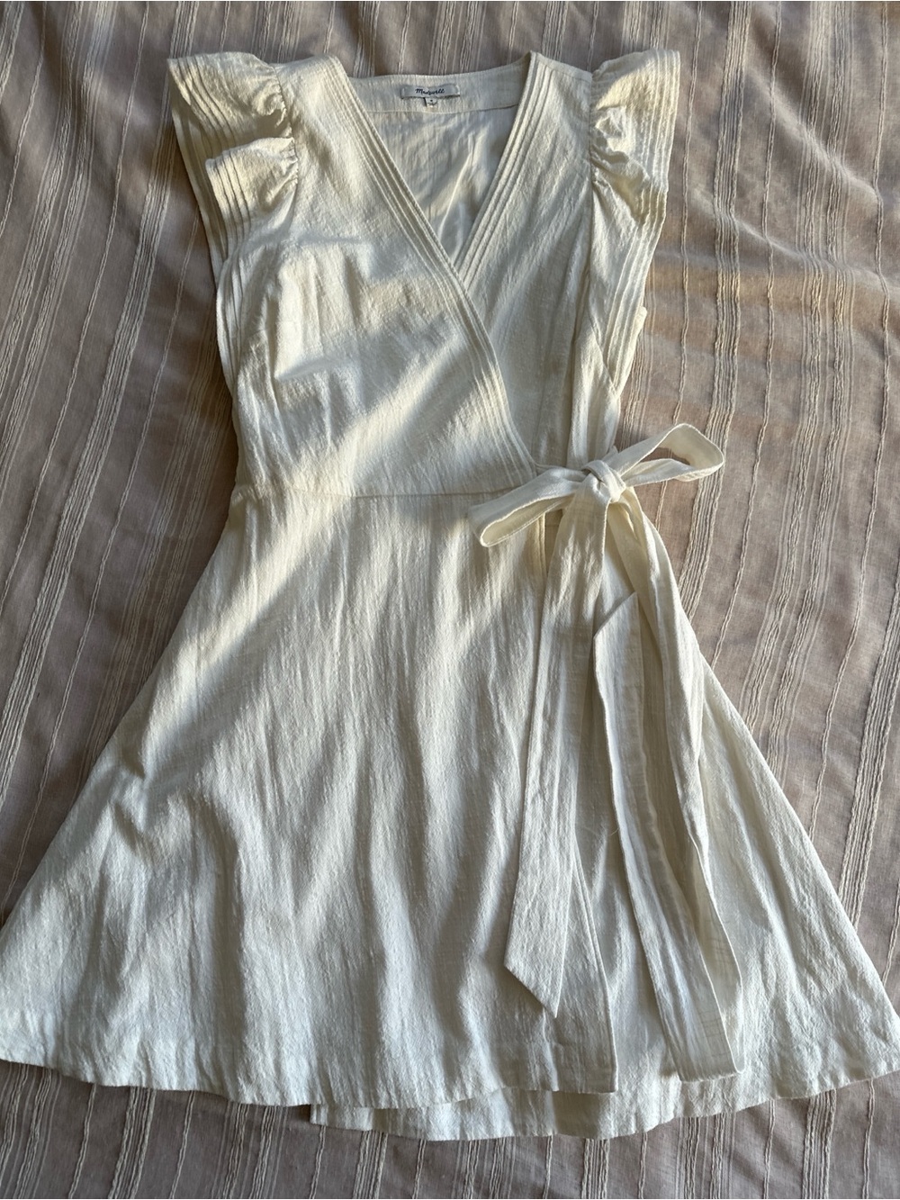 MADEWELL White Ruffle-Sleeve Wrap Mini Dress | M